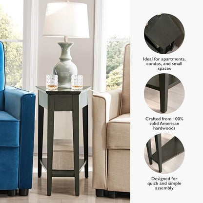 Leick Home Teegan End Table, Solid Wood, Bottom Display Shelf, Narrow Wedge, For Living Room/Bedroom, Smoke Gray, 24.0 in L x 15.0 in. W x 24.0 in. H - color: Smoke Gray