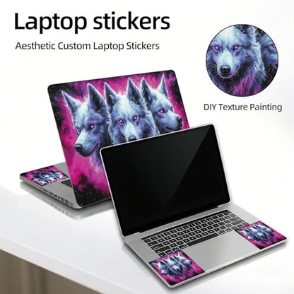 Universal Laptop Skin Sticker Decal, 12"-15.6" Aesthetic Vinyl Wrap, Purple Galaxy Wolf Pack Waterproof Notebook Cover Art Protector for MacBook HP Dell Lenovo, Fits 13" 14" 15" 15.6" - color: Purple Galaxy Wolf Pack