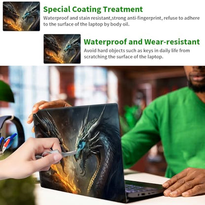 Laptop Skin Sticker Decal, Universal Protective Cover Fit 12 13 14 15.6 Inch Notebook, Reusable Water-Resistant Vinyl Decal w/ 2 Wrist Pads for Business Travel Office, Dragon Flame - color: Dragon Flame