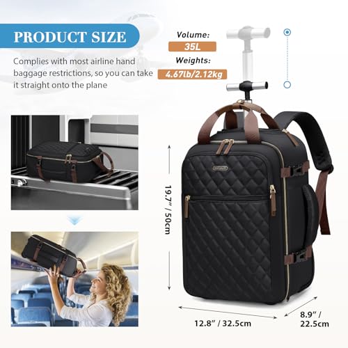 Rolling Backpack for Women,Travel Laptop Backpack with Wheels Roller Wheeled Backpack Underseat Carry On Luggage for Travel Business Trip,Fit 17Inch,Black - color: Black