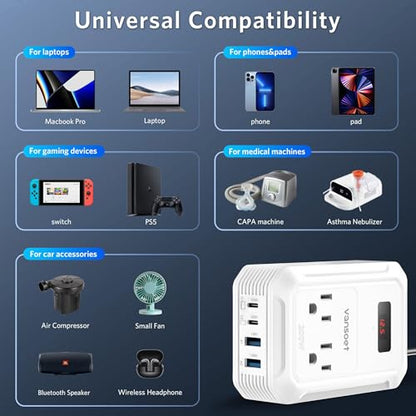 200W Car Power Inverter DC 12V to 110V AC Inverter with PD 65W/30W USB C & 2 QC 18W USB Ports & 2 AC Outlets,Car Pluɡ Adapter Outlet for Laptop/Phone/Road Trip - color: White