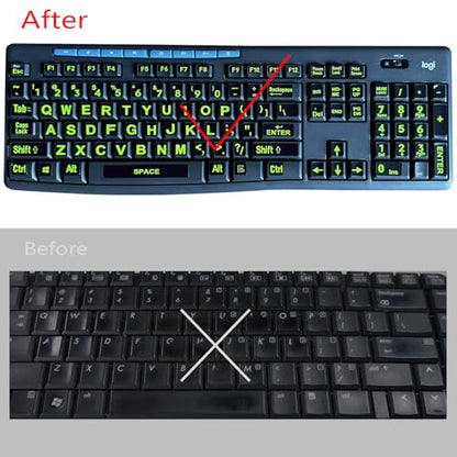 2 Pack English Keyboard Stickers - Big Letter Full Set (120 Pcs), Universal PC Computer Laptop Desktop Keyboard Replacement, Black Background with Bright Yellow Lettering - color: English /Green letters