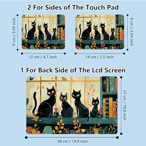 Universal Laptop Skin Sticker with 2 Wrist Pad Skins, Waterproof Scratch Resistant Vinyl Laptop Cover Decal, Cut to Fit for 11–15.6 Inch MacBook HP Dell Lenovo, Black Cats - color: Black Cats