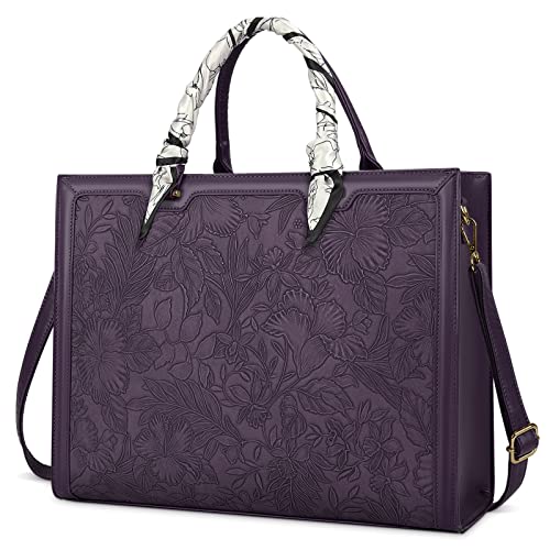 Laptop Bag for Women 15.6 Inch Laptop Tote Bag Waterproof Leather Computer Tote Bag Business Lightweight Office Briefcase Large Capacity Handbag Shoulder Bag Plum - color: Plum