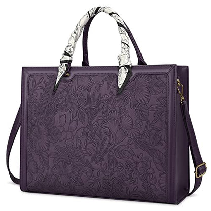 Laptop Bag for Women 15.6 Inch Laptop Tote Bag Waterproof Leather Computer Tote Bag Business Lightweight Office Briefcase Large Capacity Handbag Shoulder Bag Plum - color: Plum