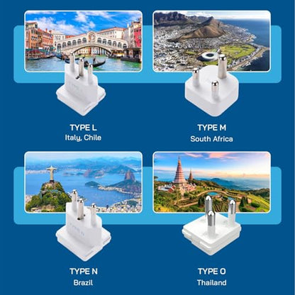 Ceptics Universal Travel Adapter, 35W World Travel Adapter Kit - 2 USA sockets, USB-A, USBC, 1x PD 35W USB-C and USBC Cable, Perfect for Laptops, Cell Phones, Chargers - Surge Protection - color: White