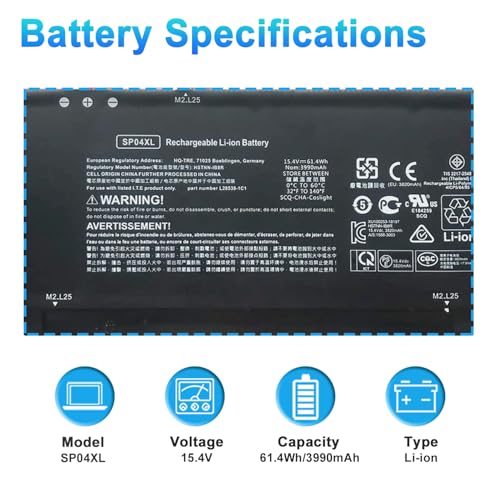 SP04XL L28764-005 Battery for HP Spectre X360 Convertible 13-AP000 | 13T-AP000 13-AP0053DX 13-AP0XXX 13-AP0013DX 13-AP0045NR 13-ap0030tu Series HSTNN-IB8R L28538-AC1 61.4Wh - size: SP04XL L28764-005