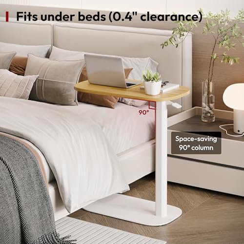 SANODESK 24''Pneumatic Adjustable Overbed Bedside Table with Hidden Casters | Medical Mobile Side End Table Laptop Computer Standing Desk Cart with Tray, Hospital and Home Use(23.6" W x 13.8" D,Maple) - color: Maple, size: Xsmall