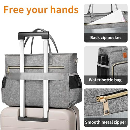 Rabjen Nurse Tote Bag for Work with Padded 15.6” Laptop Sleeve, Medical Supplies Shoulder Bag for Home Health Care - color: Gray