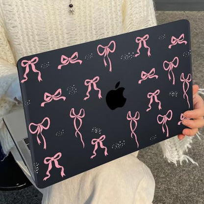 for MacBook Air 13 inch Case 2021 2020 2019 2018 Release M1 A2337 A2179 A1932, Pritned Pattern Plastic Hard Case Cover for MacBook Air 13 M1 with Retina Display Touch ID, Pink Bowknot Black - color: Pink Bowknot Black