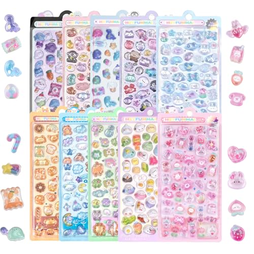 3D Puffy Stickers 10 Sheets 500+Kawaii Stickers for Phone Case & Handbooks ﻿ - style: 10PCS Stickers