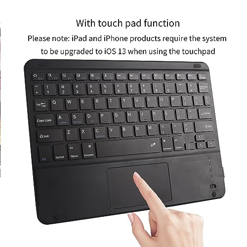 Ultra Slim Bluetooth Keyboard with Touchpad for iPad, Rechargeable Portable Wireless Keyboard for iPad Pro/Air/Mini, iPhone, Samsung Galaxy, Tablet, and Other iOS Android Windows Devices (Black) - color: black