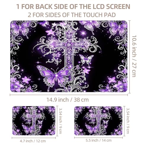 Universal Laptop Skin Sticker for 12/13/14/15.6 Inch Laptops, Reusable Vinyl Laptop Decal Cover, Waterproof Scratch Resistant Notebook Skin with 2 Wrist Pads,Purple Cross - color: Purple Cross