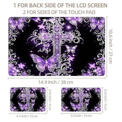 Universal Laptop Skin Sticker for 12/13/14/15.6 Inch Laptops, Reusable Vinyl Laptop Decal Cover, Waterproof Scratch Resistant Notebook Skin with 2 Wrist Pads,Purple Cross - color: Purple Cross