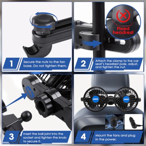 XOOL Electric Car Fans for Rear Seat Passenger Portable Fans Headrest 360 Degree Rotatable Backseat Car Fan 12V Cooling Air Fan with Stepless Speed Regulation for Vehicles, SUV, RV - size: Cigarette Dual Fan - Back