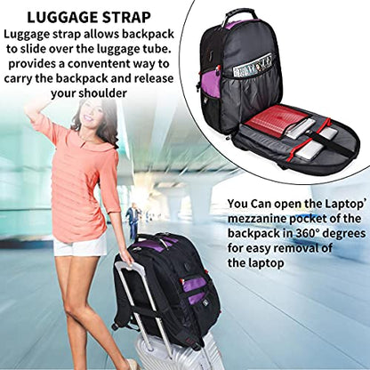 SHRRADOO Large Travel Laptop Backpack for Women, Work College Backpacks | Fit 17 Inch Laptops, with Combination Lock, Carry On Flight Approved, 50L Big Bags, Business Backpack, High Schoolbag - color: Purple