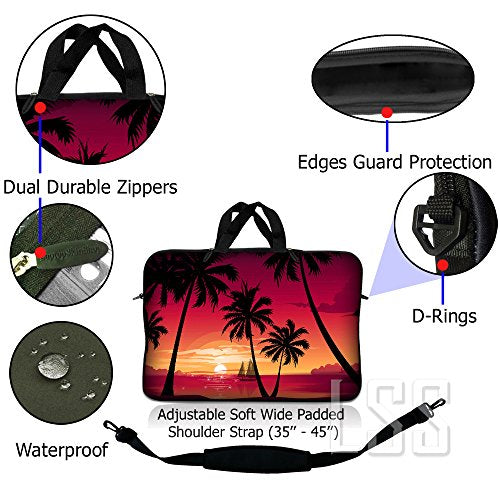 Laptop Sleeve 15" Compatible with Dell, Asus, Acer w/Handle & Adjustable Shoulder Strap & Matching Skin Sticker Compatible with 15" 15.4" 15.6" - Hawaiian Paradise Palm Tree - color: Hawaiian Paradise Palm Tree, size: 15 inch