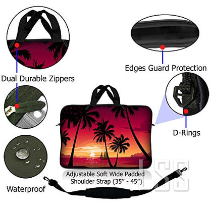 Laptop Sleeve 15" Compatible with Dell, Asus, Acer w/Handle & Adjustable Shoulder Strap & Matching Skin Sticker Compatible with 15" 15.4" 15.6" - Hawaiian Paradise Palm Tree - color: Hawaiian Paradise Palm Tree, size: 15 inch