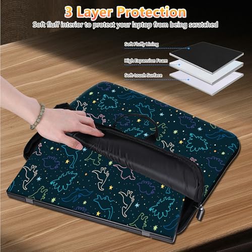 10 inch Laptop Sleeve with Laptop Skin Sticker Set – Slim Protective Case with Smooth Zipper, Lightweight Tablet & Notebook Sleeve for Travel & Daily Carry, Dinosaurs - color: Dinosaurs, size: 10 inch