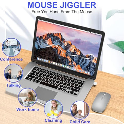 Bluetooth Wireless Mouse for MacBook Air Mac Pro iPad Laptop Computer Pad Optical Rechargeable Slim Silent Dual Mode (2.4G USB-C/USB-A&Bluetooth 5.2/3.0) Mouse Jiggler for Computer Awakening(Grey) - color: Grey