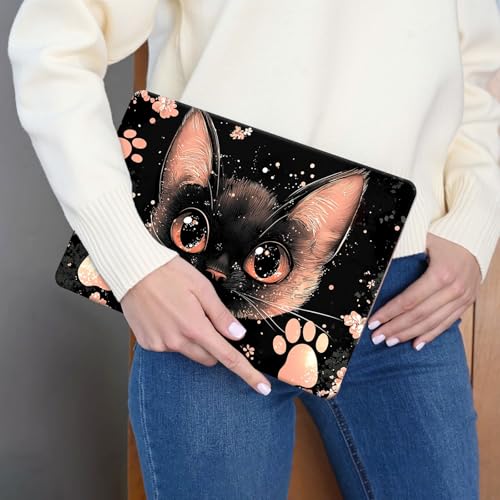 Laptop Skin Sticker 3-Piece Set,Cute Pink and Black Cat | Trim-to-fit 3-piece vinyl set with one 15 x 10.6 in lid skin and two palm-rest decals for many 12-15.6 in laptops - color: Cute Pink And Black Cat