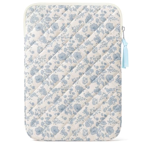 11.6 inch Cotton Quilted Laptop Sleeve for Women, Aesthetic Puffy Laptop Case Carrying Bag Compatible with MacBook Air/Pro 11.6, Soft Computer Liner Bag(Blue Floral, 11.6 inch) - color: Blue Floral, size: 11.6 inch