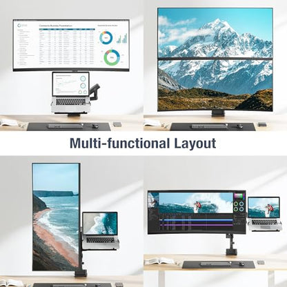AVLT Laptop & Monitor Arm Pole Top Mount for 17-38" Screens - Black | Supports flat/curved/ultrawide screens up to 26.4 lbs. Mechanical spring, laptop tray, height adjustment and cable routing. - size: Laptop & 38 Inch Monitor Pole Arm