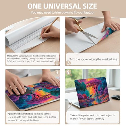 Universal Laptop Skin Sticker for 12/13/14/15.6 Inch Laptops, Reusable Vinyl Laptop Decal Cover, Waterproof Scratch Resistant Notebook Skin with 2 Wrist Pads,Psychedelic Rainbow Deer - color: Psychedelic Rainbow Deer