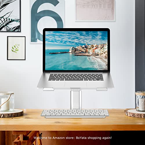BoYata Laptop Stand, Ergonomic Aluminum Height Adjustable Computer Stand Laptop Riser Holder for Desk, Compatible with MacBook Pro/Air, Dell, Lenovo, HP, Samsung, More Laptops 11-17" - color: Silver