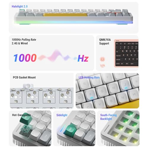 nuphy Halo75 V2 Mechancial Gaming Kyeboard,75% Wireless Hot Swappable Bluetooth Keyboard,83 Kyes RGB Backlit Keyboard,Support Bluetooth/2.4GHz/USB-C (White, Raspberry (46gf)) - color: White, size: Raspberry (46gf)