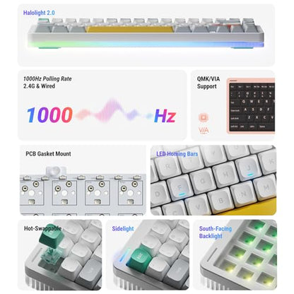 nuphy Halo75 V2 Mechancial Gaming Kyeboard,75% Wireless Hot Swappable Bluetooth Keyboard,83 Kyes RGB Backlit Keyboard,Support Bluetooth/2.4GHz/USB-C (White, Raspberry (46gf)) - color: White, size: Raspberry (46gf)