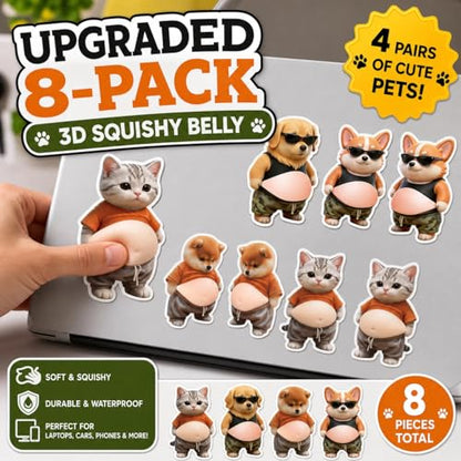 8 Pack Cute Puppy Silicone Squishy Stickers, 3D Self Adhesive Anti-Collision Bumper Pads, Soft Decorative Protector Pads for Laptop, Phone, Notebook, Water Bottle, Car