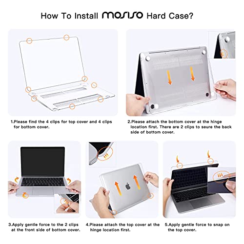 MOSISO Compatible with MacBook Air 13 inch Case M1 2021 2020 2019 2018 | A2337 A2179 A1932, Protective Hard Shell&Keyboard Cover&Screen Film&Pouch for MacBook Air 13.3 inch Case, Transparent - color: Transparent