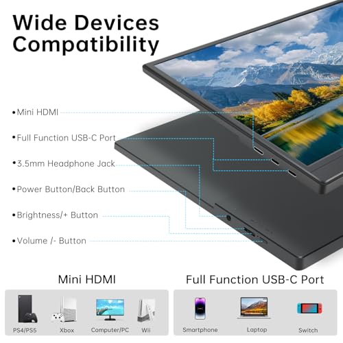 Portable Monitor 15.6 inch 1080P USB-C HDMl Ultra-Slim Travel Monitor with Kickstand, for Laptop, Pc, Gaming