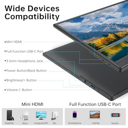 Portable Monitor 15.6 inch 1080P USB-C HDMl Ultra-Slim Travel Monitor with Kickstand, for Laptop, Pc, Gaming