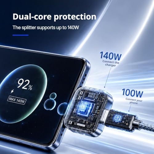 140W Smart Auto Stop Charging Adapter AI Auto Power Off Fast Charging Adapter Physical Disconnect Battery Guard Anti-Overcharge Safety Bridge for USB C Cable Phone Laptop