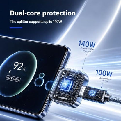 140W Smart Auto Stop Charging Adapter AI Auto Power Off Fast Charging Adapter Physical Disconnect Battery Guard Anti-Overcharge Safety Bridge for USB C Cable Phone Laptop