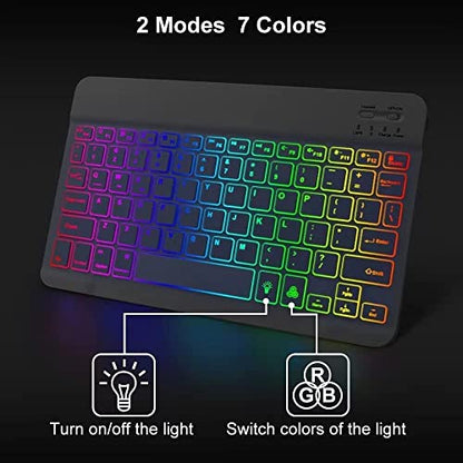 Ultra-Slim Lightweight Bluetooth Keyboard and Mouse Portable Mini Wireless Keyboard Rechargeable 7-Color Backlit for Apple iPad iPhone,Tablet iPhone Smartphone iOS Android Windows,Black - color: black
