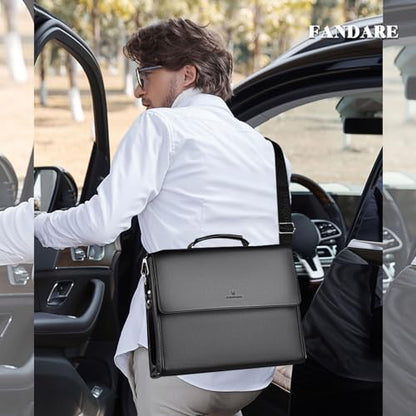 FANDARE Laptop Briefcase Men Notebook Case PU Leather Document Case Cross-Body Shoulder Messenger Bag 12.9 inch Laptop Handbag Work Travel Business School Professional Waterproof Bag Black - color: Black