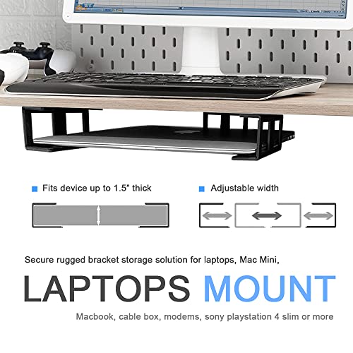 IFCASE Under Desk Laptop Mount with Adhesive & Screw in, Hard Aluminum Under Desk Shelf Holder for Laptop, Mac mini, MacBook, Keyboard with Anti-Scratch Silicone (Black) - color: Black