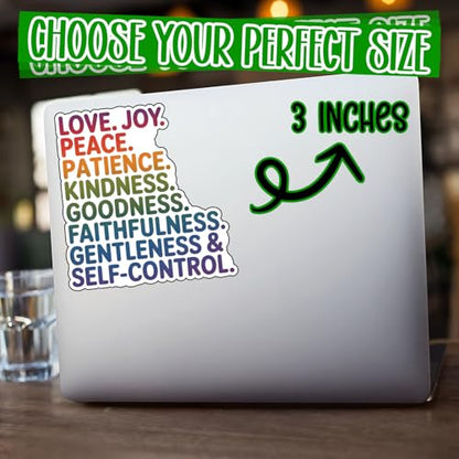 (3Pcs) Fruits of the Spirit Christian Sticker Love Joy Peace Patience Kindness Goodness Faithfulness Gentleness Self Vinyl Decal Laptop Water Bottle Journal Bible Study Gifts Adults Teens 3 Inch - color: Fruit of the Spirit