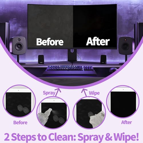 Phone Touch Screen Cleaner Mist Spray and Wipe, Hatstart Pristine Eyeglass Cleaning Kit for TV Laptop Computer Tablet PC LCD Flat Screens Car Display, Compatible with iPhone iPad MacBook Pro, Purple - color: Purple