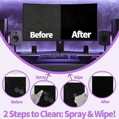 Phone Touch Screen Cleaner Mist Spray and Wipe, Hatstart Pristine Eyeglass Cleaning Kit for TV Laptop Computer Tablet PC LCD Flat Screens Car Display, Compatible with iPhone iPad MacBook Pro, Purple - color: Purple