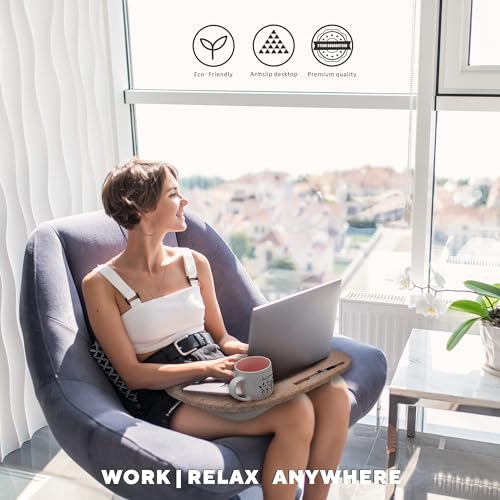 Welaxy Laptop Lap Desk Portable Large Workspace LapDesk for Bed Home Office fits up to 17 Inch Laptop MacBook Chromebook Tablet Lightweight Tray Table with Ergonomic 3D Pillow (Oatmeal) - color: Oatmeal