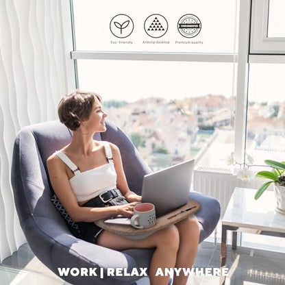 Welaxy Laptop Lap Desk Portable Large Workspace LapDesk for Bed Home Office fits up to 17 Inch Laptop MacBook Chromebook Tablet Lightweight Tray Table with Ergonomic 3D Pillow (Oatmeal) - color: Oatmeal