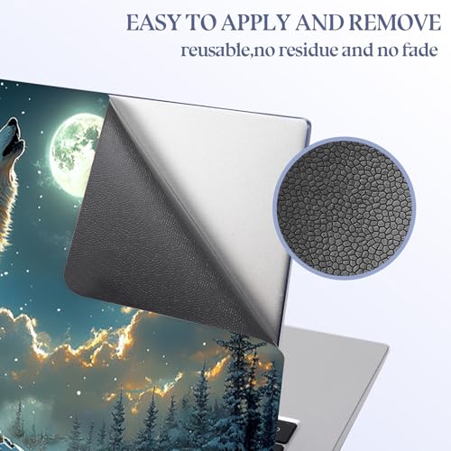 Universal Laptop Skin Sticker Decal,15.6 Inch Laptop Vinyl Cover for 13" 14" 15.6" Laptop,Scratch-Resistant Waterproof Protector Wrap,Reusable with Wrist Pads,Moon Wolf Snow Howl - color: Moon Wolf Snow Howl