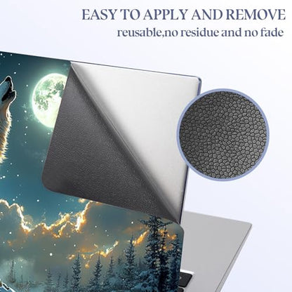 Universal Laptop Skin Sticker Decal,15.6 Inch Laptop Vinyl Cover for 13" 14" 15.6" Laptop,Scratch-Resistant Waterproof Protector Wrap,Reusable with Wrist Pads,Moon Wolf Snow Howl - color: Moon Wolf Snow Howl