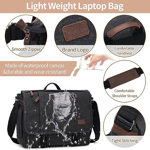 Nerlion Messenger Bag for Men 17-17.3 Inch Laptop Bag Canvas Water-resistant Computer Bag Shoulder Bag Work Briefcase Bookbag for College (Dark Gray) - color: Dark Gray