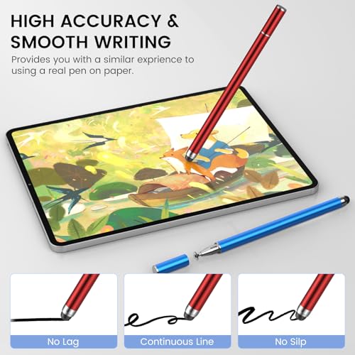 MEKO 4 Pack Stylus Pens for Touchscreens, 2-in-1 High Sensitivity&Precision Capacitive Stylus Pens for iPad iPhone Android Smartphone Tablets All Touchscreen Devices(4 Stylus + 12 Tips) | High Sensitivity,Fine Disc & Rubber Nibs, Compatible with iPad iPho