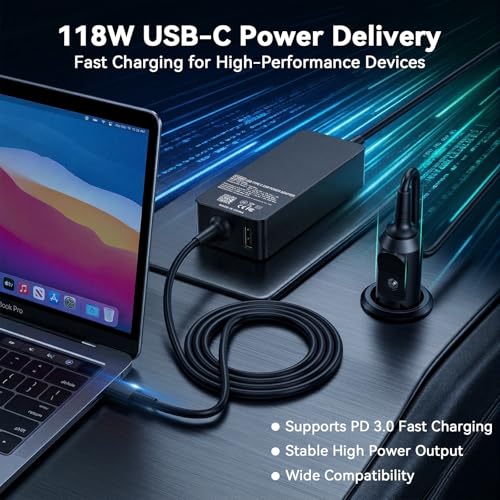 100W Laptop Car Charger USB-C for Dell/Lenovo/LG/HP/Samsung/MacBook Pro/Air | For Latitude/XPS/Precision,ThinkPad/Yoga,Spectre/Elitebook,Chromebook,Galaxy,Car Charger USB C For Computer - color: Black1